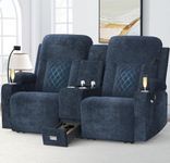 YONISEE Fabric Loveseat Recliner, Reclining Loveseat Sofa with Storage Console, Recliner Chair with USB Ports, 2 Cell Phone Holders, Cup Holder, Loveseat Couch for Living Room (Navy Blue)