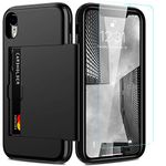 Nvollnoe for iPhone XR Case Wallet with Card Holder and Screen Protector Heavy Duty Protective Dual Layer Shockproof Built-in Card Slot Phone Case for iPhone XR for Men and Women(Black)