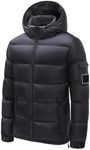 ceauros Men's Hooded Puffer Jacket Winter Coat Warm Thickened Zip Up Quilted Padded Jackets with Pockets(Black,XLarge)