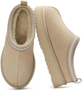 KIDMI Genuine Suede Platform Slippers for Women, Fuzzy Winter Warm Shoes