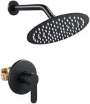 ROVATE Shower Only Faucet Set Matte Black, Single Function Shower Trim Kit with Rough-in Valve, Bathroom Rain Shower System with 304 Stainless Steel 8 inch Round Rainfall Shower Head