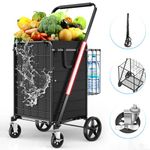 XING LANG Folding Shopping Cart with 360° Rolling Swivel Wheels & Brakes - 4.3ft³ Foldable Grocery Cart with Double Basket & Liner, 420lbs Portable Heavy Duty Utility Carts for Laundry Luggage Travel