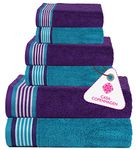 Casa Copenhagen He & She 6 Pieces Towel Set- Violet Indigo + Teal Green, 550 GSM 2 Bath Towel 2 Hand Towel 2 Washcloth, Designed in Denmark Made of Soft Egyptian Cotton for Bathroom, Kitchen & Shower