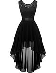 BeryLove Women's Floral Lace Chiffon Formal Party Dress Hi-Lo Bridesmaid Dress CBLP7035BlackS