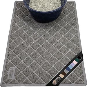 GORILLA GRIP Cat Litter Box Mat, 35x23, Water Resistant Kitty Litter Trapping Mat, Textured Backing, Easy to Clean, Less Waste and Clean Floors, Kitten Supplies for Indoor Cats, Soft on Paws, Gray