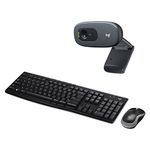 Logitech C270 Desktop or Laptop Webcam, HD 720p Widescreen for Video Calling and Recording & MK270 Wireless Keyboard and Mouse Combo - Keyboard and Mouse Included, Long Battery Life