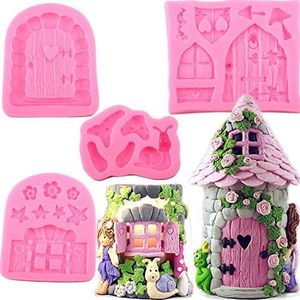 Mujiang Enchanted Vintage Fairy Garden Fairy Gnome Home Door Snail Silicone Chocolate Fondant Molds Crafting Polymer Clay Cake Decorating Set of 4