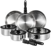 ROYDX Pots and Pans Set, 20 Piece Stainless Steel Kitchen Removable Handle Cookware Set, Frying Saucepans with Lid, Stay-Cool Handles for All Stoves, Dishwasher and Oven Safe, Camping, RT95005