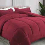 All Season King Size Comforter Set 3 PCs, Premium 350GSM Soft Quilted Down Alternative Comforter+2 Pillow Shams with Corner Tabs-Machine Washable Burgundy, King（90 * 102）