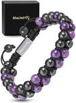 MagnetRX® Hematite & Amethyst Bracelet – MAX Strength Magnetic Hematite Bracelets – Natural Amethyst Crystals Purple Beaded Bracelets for Women