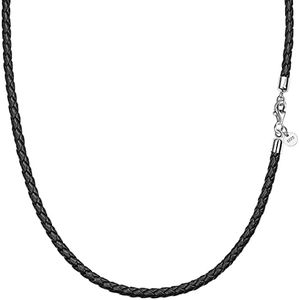 Viwind Collier en cuir authentique 2,5mm / 3mm de large chaîne en cuir tissé bracelet en cuir de 45 à 60cm disponible en 925 argent sterling verse fermeture pendentif DIY (45, tissage noir)