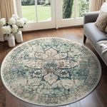 BESTSWEETIE 6ft Round Rugs Washable Round Rug Non-Slip No Pile Round Rugs 6ft Boho Round Rugs for Living Room 6ft Vintage Round Rug Carpet for Bedroom Kitchen, Green