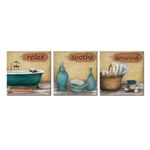 ZingArts 3 Pieces Bathroom Picture Wall Decor Relax Unwind Soothe Bathtub Soap Spa Still Life Vintage Blue Style Art Print on Canvas Stretched and Framed for Washroom Toilet Decorations Ready to Hang