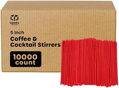 Comfy Package [Case of 10,000] 5 Inch Red Plastic Coffee Stirrers, Cocktail Straws - Disposable Sip Stir Sticks for Hot and Cold Drinks