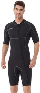 Hevto Men Wetsuit Shorty 2mm Neoprene Front Zip Short Wet Suit for Surfing Swimming SUP Snorkeling Diving (M2S-Black, LS)