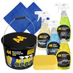 AA Car Cleaning Kit, 8-Piece Set with 4 Cleaners, Microfibre Cloths, Sponge and Bucket