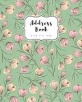 Address Book with A-Z Tabs: 8x10 Contact Journal Jumbo | Alphabetical Index | Large Print | Flower Bud Pattern Design Green