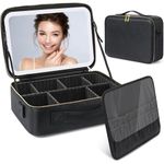 Deciniee Mirror Makeup Bag Organiser: 27 * 38cm Extra Large Makeup Organiser Vanity Mirror with Lights - Travel Make Up Bag with Light Up Mirror - Makeup Case with Adjustable Dividers Black