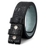 JASGOOD Mens Crocodile Leather Belt for Buckle,Snap Buckle Replacement Leather Strap,Suit for pant size 33"-38", g-black