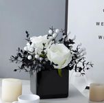 NAWEIDA Artificial Flowers with Small Ceramic Vases, Roses in Vases Plastic Artificial Flowers and Plants,Used for Home Office Wedding Decoration, Table Decoration-Black