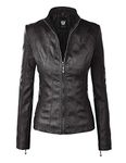 Lock and Love Women's Removable Hooded Faux Leather Jacket Moto Biker Coat, Wjc877l_black, Small