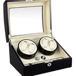 Medetai Luxury Automatic Watch Winder Display Box Case 4+6 Storage Leather with 5 Mode Safety Lock & Key (Black & White)