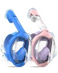 ACURE Kids Snorkel Mask Full Face - Anti-Fog & Dry Top Snorkel Set, Snorkeling Gear with Easier Breathing System for Swimming Beginners Ages 3-8 (2 PCS, Purple Pink & Blue)