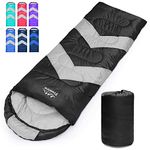 Tesmien Sleeping Bag for Adults & Kids 3-4 Season Warm Weather and Winter Lightweight, Waterproof for Teens, Men's Indoor & Outdoor Camping/Traveling/Hiking, Black Grey