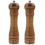 Haomacro Salt and Pepper Mill Set, Wooden Salt and Pepper Grinders, Shakers with Ceramic Core- 8 Inches -Pack of 2