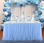 Auch Blue Tulle Table Skirt for Baby Shower Boy 6ft Blue Table Cloth Cover for Birthday Party Baby Shark Gender Reveal Cake Table Decorations