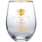 SFHMTL Class of 2024 Graduation Gifts for Son Daughter Classmate Friend Teen Girl Boy Sister Brother 15 Ounces Wine Glass Tumbler Drink Cup Graduate Present Idea The Tassel was Worth The Hassle