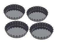 Tala Performance 4 10 cm dia Fluted Tart Dishes, Professional Gauge Carbon Steel with Eclipse Non-Stick Coating, Loose base, Perfect for savoury or sweet tarts, flans, quiches, or desserts