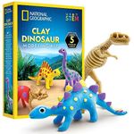 NATIONAL GEOGRAPHIC Clay Dinosaur Arts & Crafts Kit - Dinosaur Air Dry Clay for Kids Craft Kit with 5 Clay Colours, 5 Dino Skeletons, Sculpting Tool & Googly Eyes, Dinosaur Activity (Amazon Exclusive)