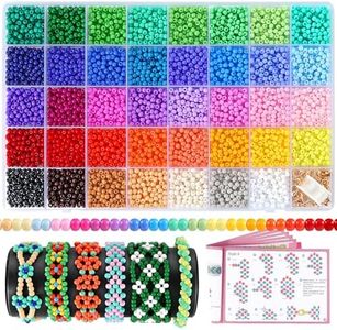 Funtopia 4mm Seed Beads for Jewelry Making, 39 Colors Uniform Small Beads for Bracelet Making Kit, 3900pcs Glass Seed Bead Kit with Instructions, Tiny Craft for DIY Art Jewelry Making