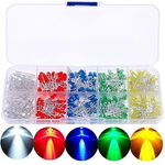 MINGZE 3mm 5mm LED Diodes, Diffused 2 Pin Round Head Light Emitting Diode Resistor, 5 Assorted Colors LED Lamps White Red Yellow Green Blue Kit Box (200 Pieces)