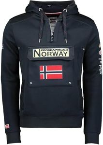 Geographical Norway GYMCLASS Men - Sudadera con Capucha y de Bolsillo Canguro para Hombre - Sudadera con Logo de la Marca y Manga Larga (Azul Marino, M)