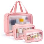 MAANGE Toiletry Bag for Women Men, Translucent Waterproof Makeup Cosmetic Bag Travel Organizer for Accessories, Toiletries(Pink)