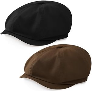 Jnxuoq 2PCS Men's Short Brim Cotton Short Brim Newsboy Caps Cabbie Cap Vintage Baker Boy Style Flat Hats Soft Breathable Lightweight for Casual Daily Wear Outdoor Winter Headwear Classic Black+Brown