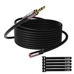 3.5mm Extension Cable 50 Feet, Long Male to Female Auxiliary Audio Stereo Cable, Headphone Extension Cord, Hi-Fi Sound, Gold Plated Connectors, OFC Core, Black Cable (with 5 pcs Cable Ties) - 50ft