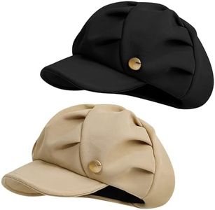 QFE 2PCS Beret Newsboy Hats for Women Cap Adjustable Pageboy Visor Paperboy Hat Retro Solid Color Girls Fashion Elastic Octagonal Hiking Beach Sports Sun Protection Traveling Gatsby Painter Khaki