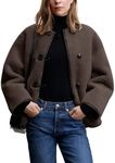 Flygo Womens Fleece Jacket Casual Lightweight Sherpa Jacket Fuzzy Faux Fur Coat Oversized Shearling Jackets(Brown-S)