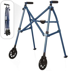 Stander Space Saver Walker, Lightweight Folding Rolling Mobility Aid for Seniors & Adults, Compact 2-Wheel Disability Device with 6-inch Wheels & Ski Glides for Walking Support, Cobalt Blue