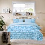 Holawakaka Light Blue Waterfall Ruffle Comforter Set Queen Size Multi-Layers Ruffled Shabby Chic 3PCS Bedding Set for Girls Women, Light Blue Queen