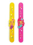 El Regalo 2 PCs Mermaid Snap Silicon Slap Wristband for Girls & Boys- Kids Party Favors, Mermaid and Stars Slap Bands for Kids Girls Boys (Yellow & Dark Pink)