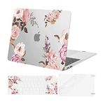 MOSISO Compatible with MacBook Air 13 inch Case 2022 2021 2020 2019 2018 Release A2337 M1 A2179 A1932 Retina Display Touch ID,Plastic Peony Hard Shell Case&Keyboard Cover&Screen Protector, Transparent