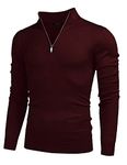 COOFANDY Men's Quarter Zip Up Sweaters Slim Fit Lightweight Mock Neck Pullover Casual Polo Sweaters, Wine Red, X-Large