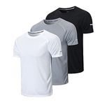 HUAKANG 3 Pack T Shirts Men Breathable Sport Shirts Cool Dry Running Tops Short Sleeve Gym Tops for Men-520-Black Grey White-3XL