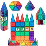 Playmags Magnetic Tiles Set for Kids - 60 Pc Magnetic Building Blocks with ABC Click-ins - STEM Development Magnetic Tiles For Kids - Stronger Magnet Building Block Toys for Kids