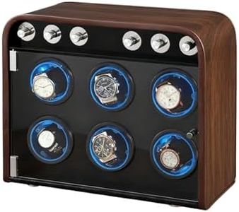 Six-Position Automatic Watch Winder with Japanese Silent Motor Featuring Start/Stop Function, Four Modes, Dual Power AC or 2*AA Battery (not Included), Watch Winders Box for Rolex, Omega, Breitling