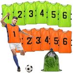 12 Pack Scrimmage Training Vest - Soccer, Basketball, Football Bibs/Pinnies - Practice Jersey Pennies for Kids, Youth and Adults with Carry Bag (Green, Orange)